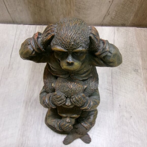 HEAR-SEE-SPEAK No Evil monkeys in resin-Wise monkeys stacked 8" tall - Picture 6 of 6